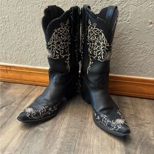 Black Embroidered Western Boots